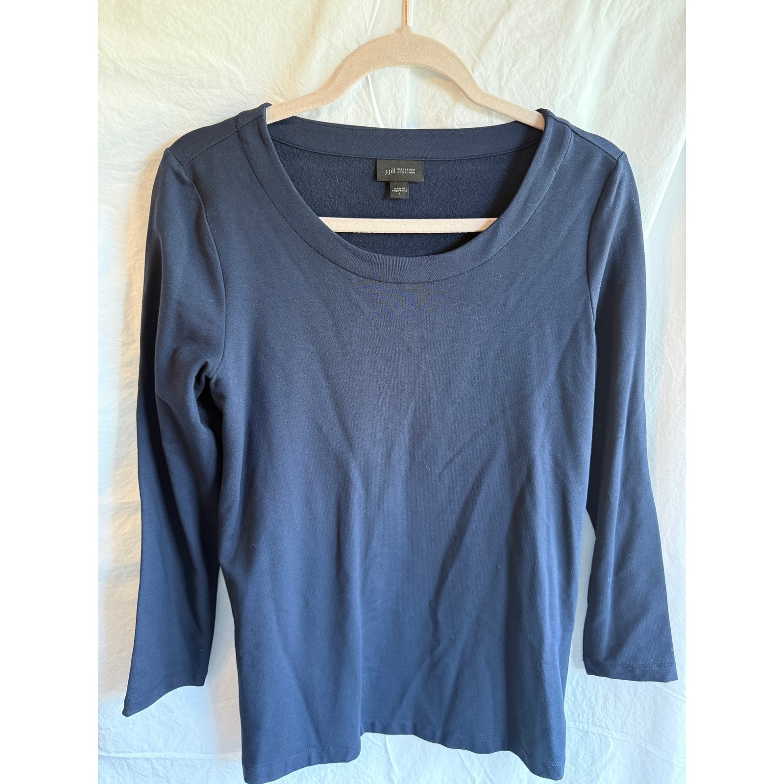 J. Jill Wearever Navy Blue Scoop Neck Long Sleeve Top Small Contrast Side Panels